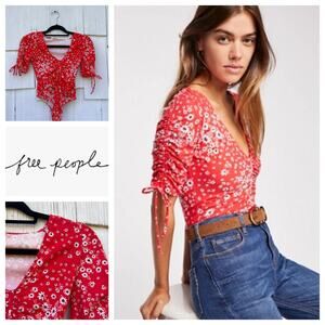 Free People Intimately Cinch Up‎ Bodysuit in Cherry Combo Sz XS